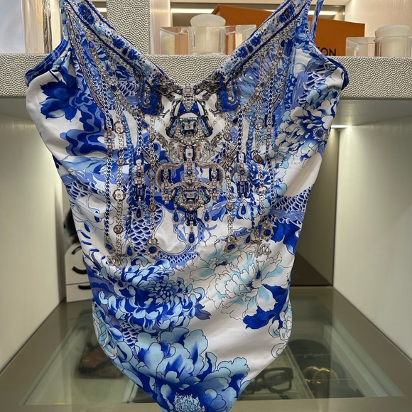 Camilla Blue and White Floral One Piece Swimsuit Size Medium - Picture 2 of 8